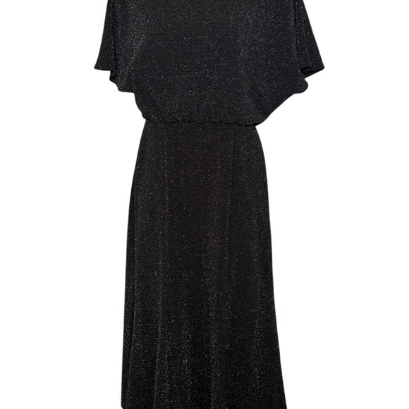 Donna Morgan Metallic Knit Midi Dress Black Silver Shimmer Size 0 - Picture 3 of 6